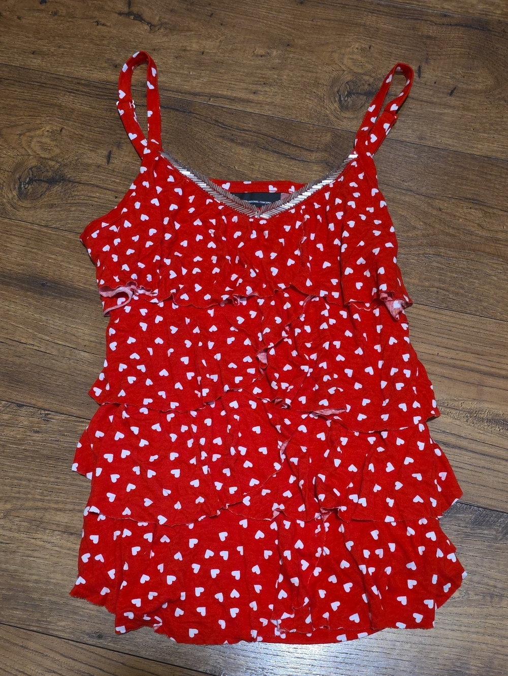 INC International Concepts Red Heart Print Tank with Beaded Trim